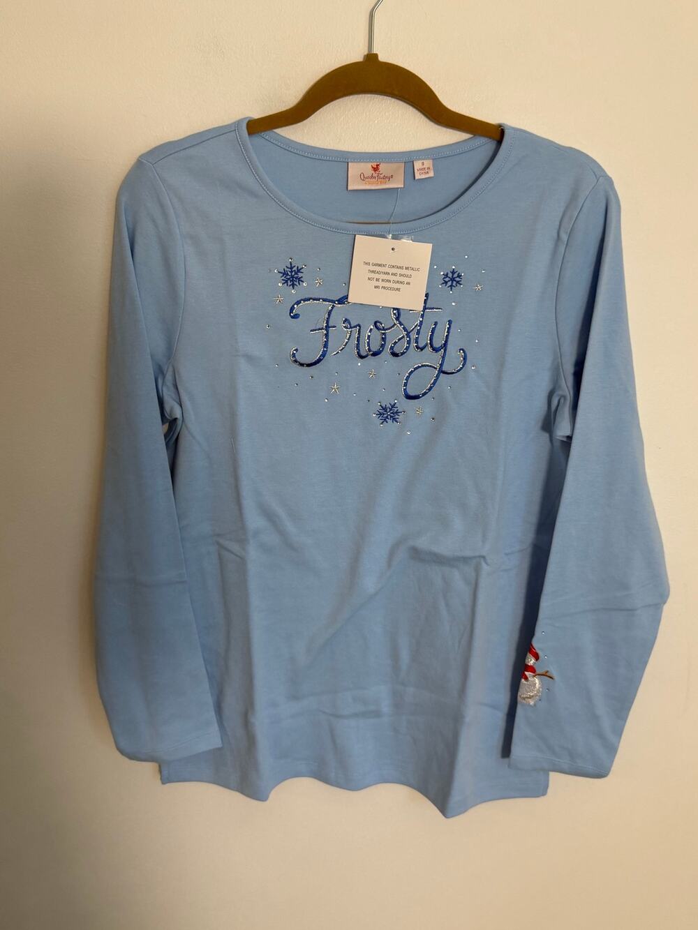 Quacker Factory Light Blue Frosty Tee NWT size small